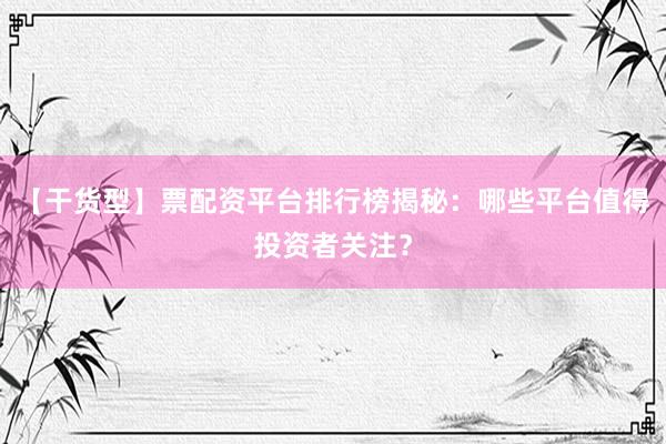 【干货型】票配资平台排行榜揭秘：哪些平台值得投资者关注？