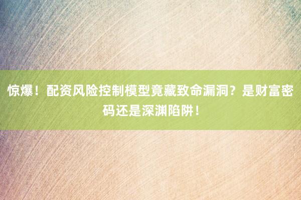 惊爆!配资风险控制模型竟藏致命漏洞?是财富密码还是深渊陷阱!