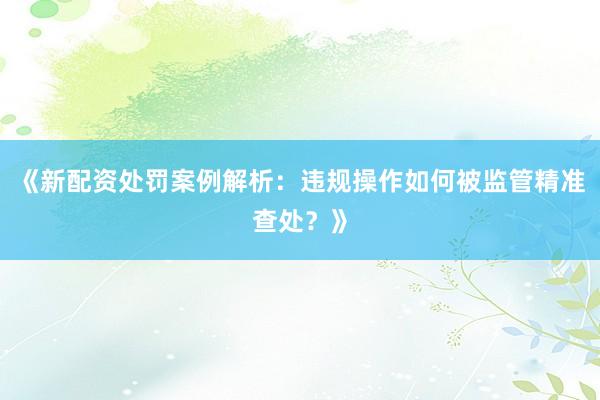 《新配资处罚案例解析：违规操作如何被监管精准查处？》