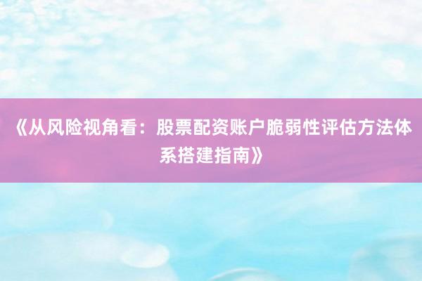 《从风险视角看：股票配资账户脆弱性评估方法体系搭建指南》