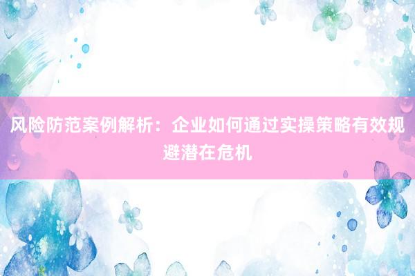 风险防范案例解析：企业如何通过实操策略有效规避潜在危机