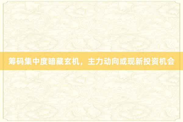 筹码集中度暗藏玄机，主力动向或现新投资机会