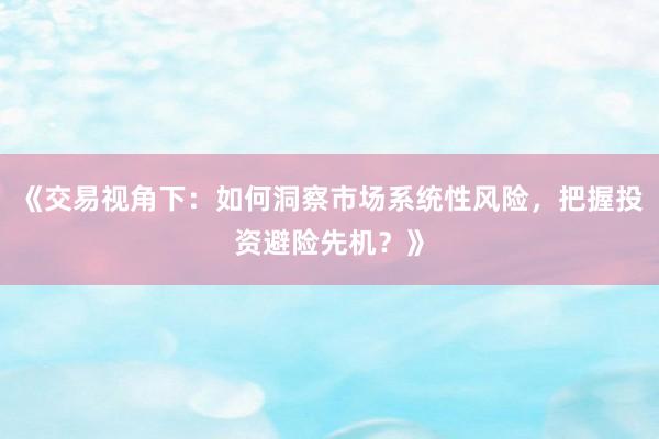 《交易视角下：如何洞察市场系统性风险，把握投资避险先机？》