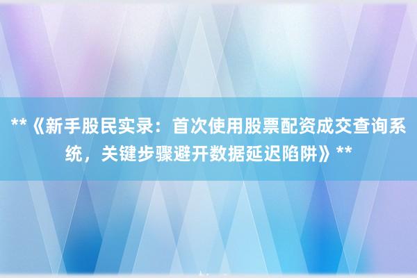 **《新手股民实录：首次使用股票配资成交查询系统，关键步骤避开数据延迟陷阱》**