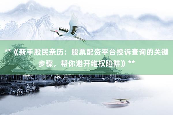 **《新手股民亲历：股票配资平台投诉查询的关键步骤，帮你避开维权陷阱》**
